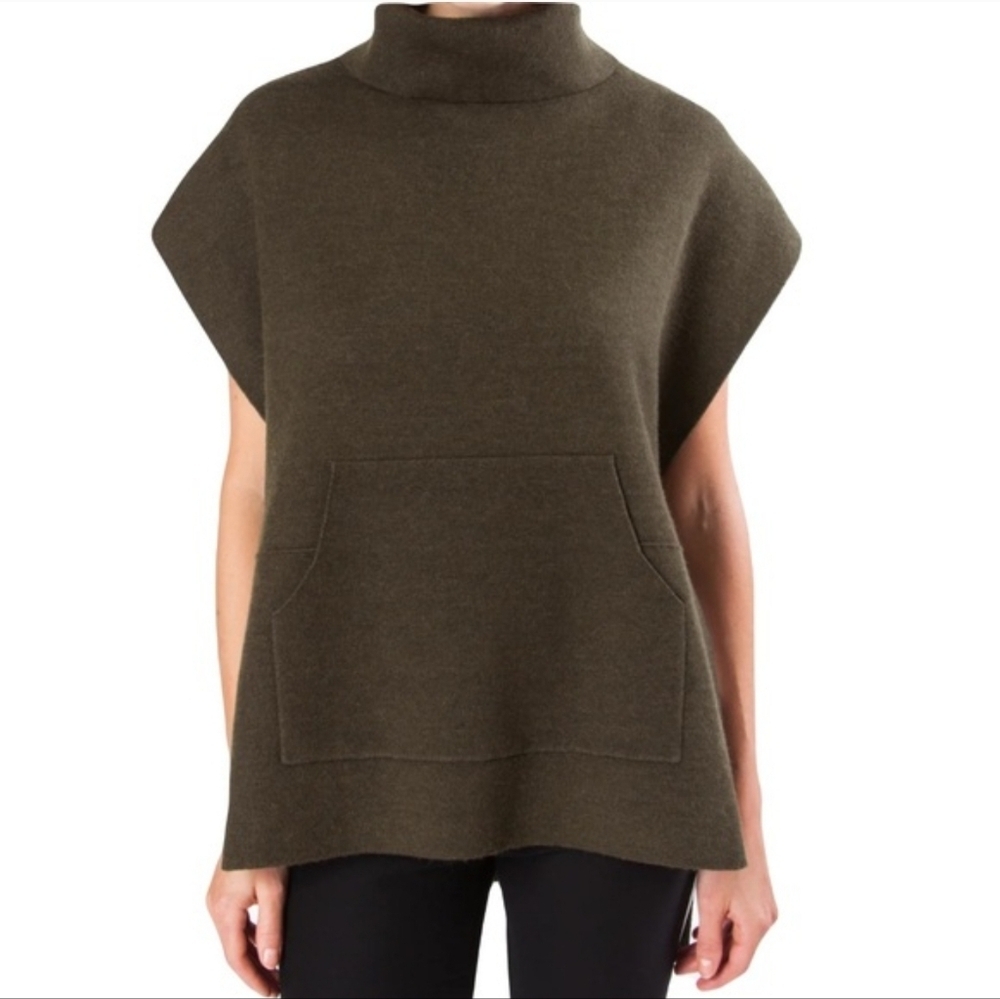 Kerisma Kanga Poncho Sleeveless Turtleneck Green Angora Blend Lagenlook M/L